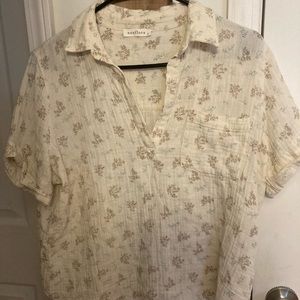 Neuflora Olivaceous Collared Floral Top M